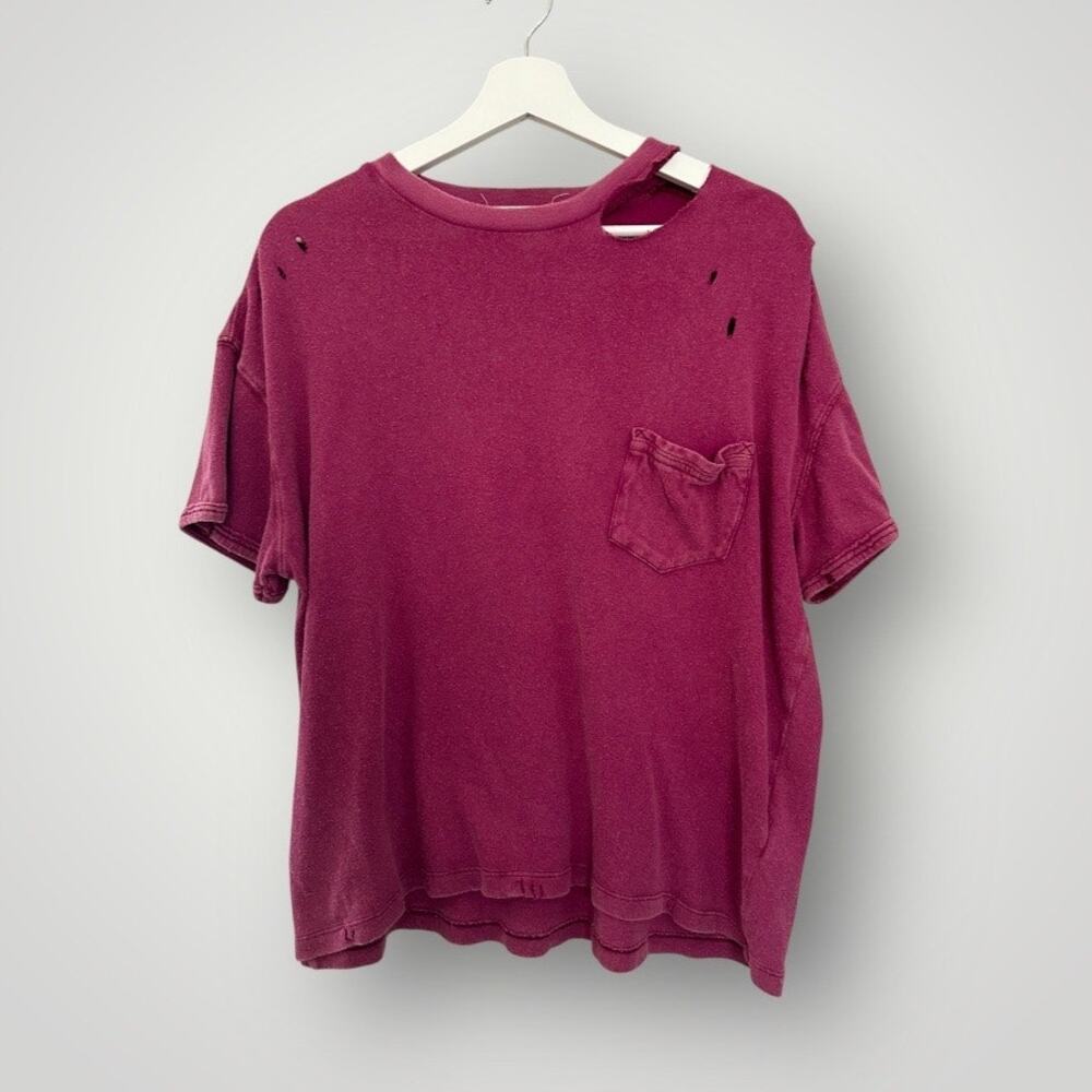Free People Rubi Distressed Tee in Dragon Berry size XS